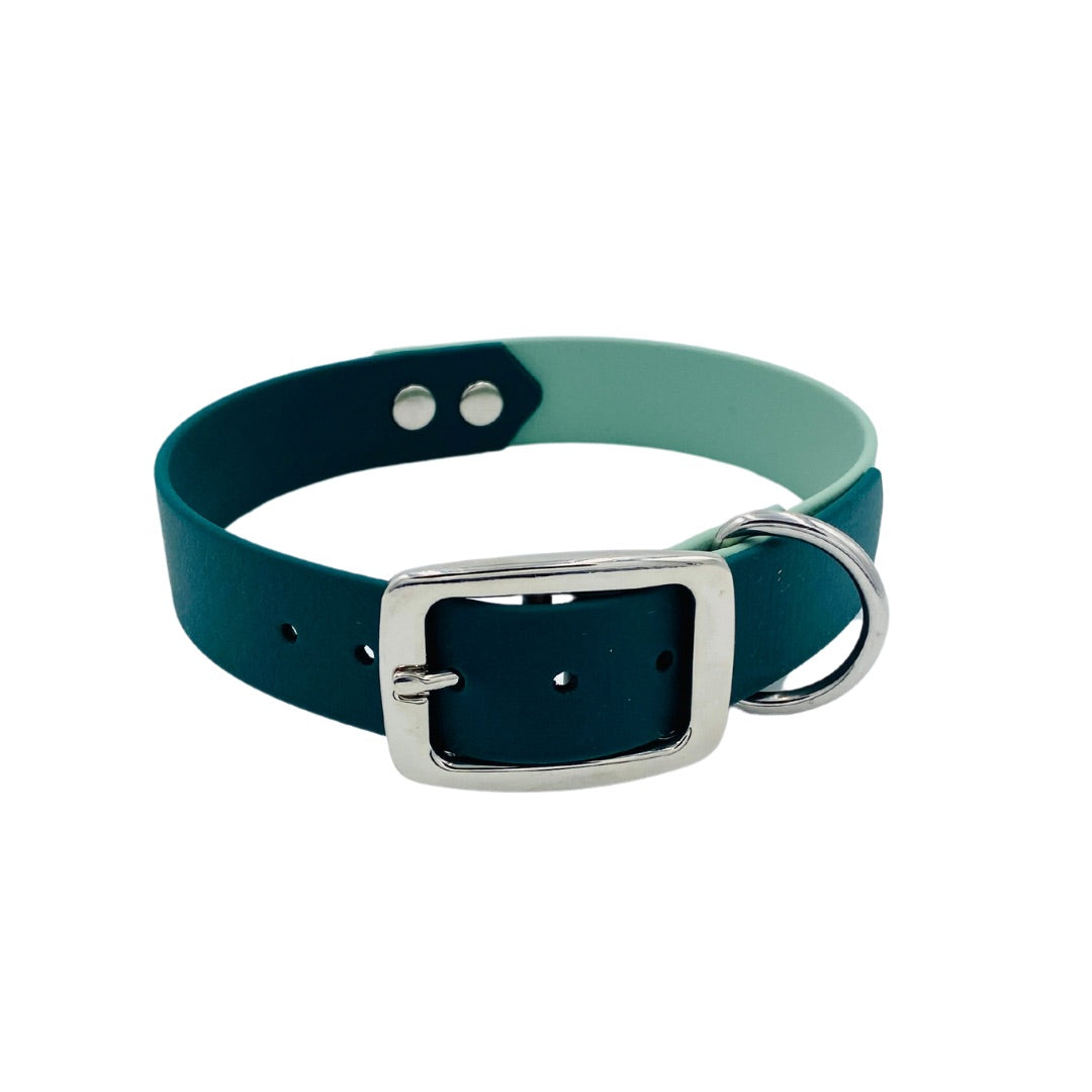 Halsband met naam Biothane in sage en groen