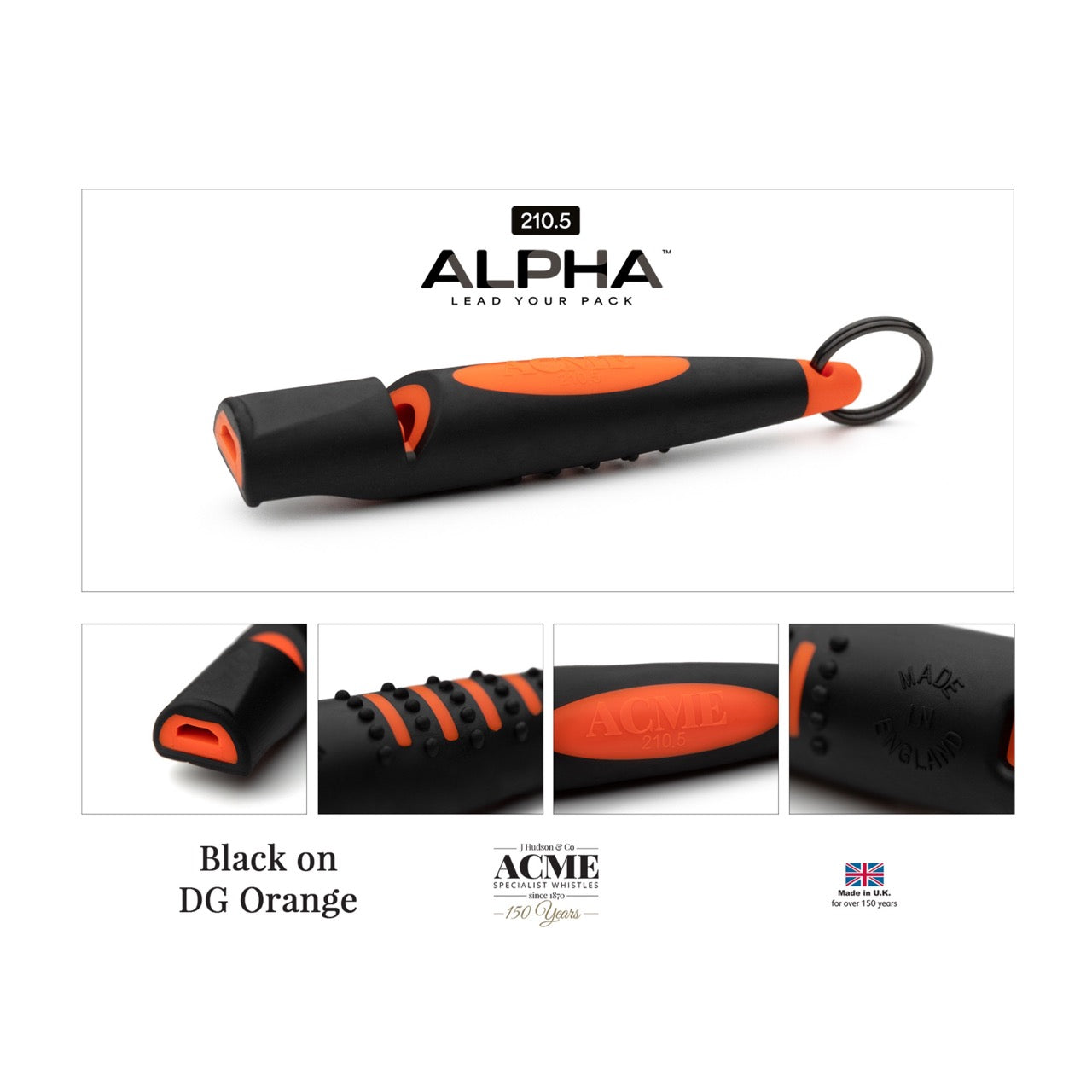 Acme Alpha beste hondenfluit toonhoogte 210.5 zwart en oranje