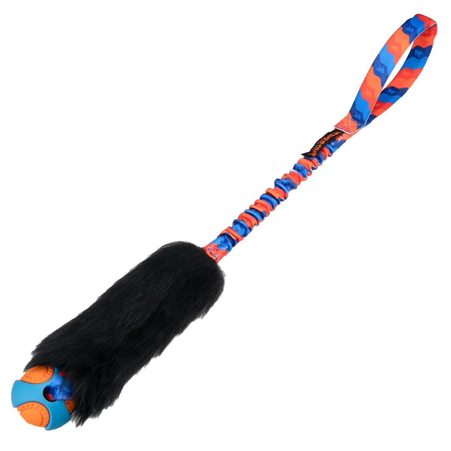 Tug-E-Nuff Wondabaa PowerBall Bungee Tug met schapenvacht (62cm) kleur oranje/blauw