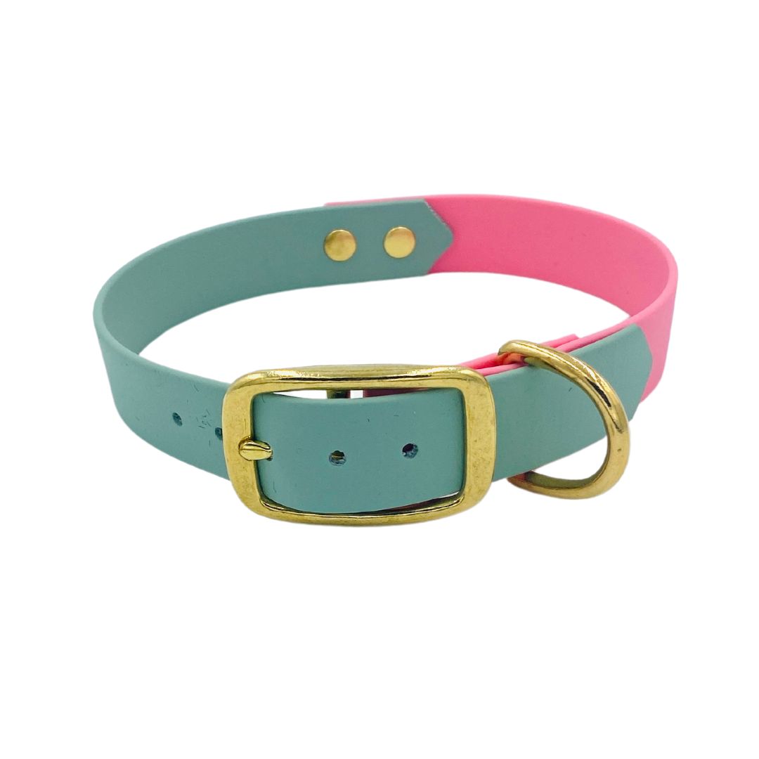 hippe hondenhalsband BioThane in sage en pastelroze